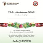 Seasons Greetings From The First Lady Of Burundi To The President of AFLPM - H.E. (Dr) Mrs Aisha Muhammadu Buhari